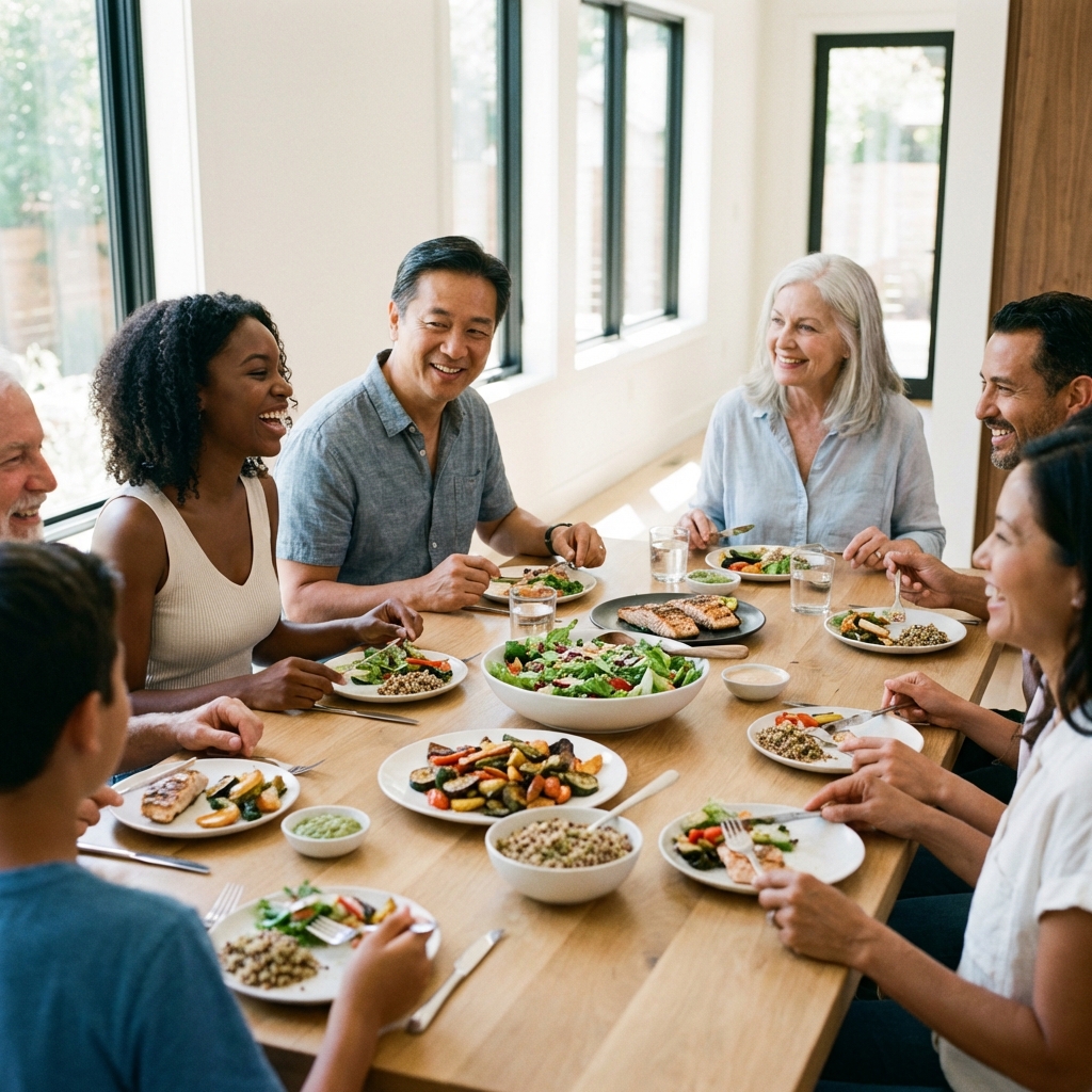 Diverse Group Eating Healthy